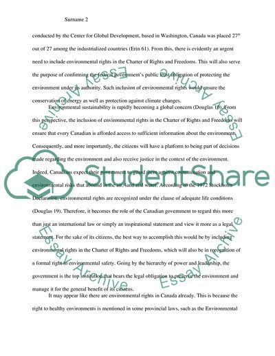 Should Environmental Rights be inserted into the Canadian Charter of Rights and Freedoms