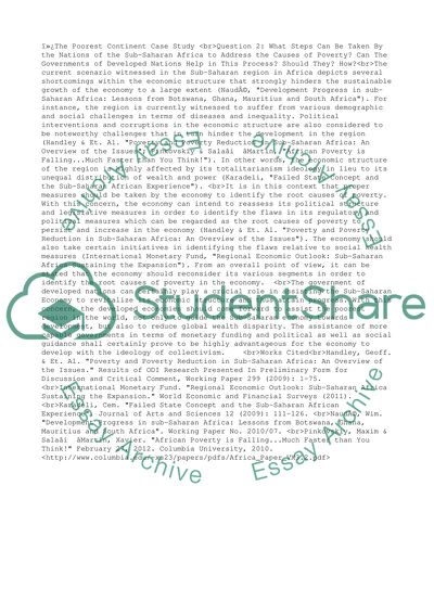 What Steps Can Be Taken By the Nations of the Sub-Saharan Africa to Address the Causes of Poverty