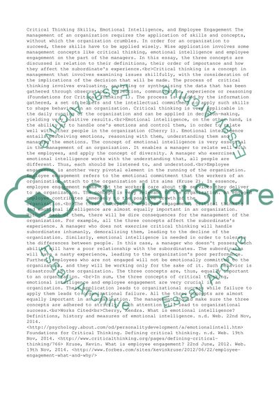 Critical Thinking Skills, Emotional Intelligence, and Employee Engagement