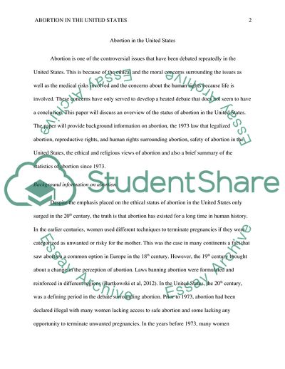 The Statistics of Abortion in the USA