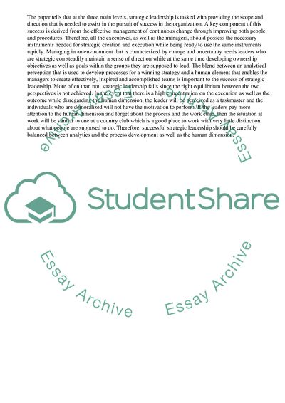 Leadership and Management of Strategic Change