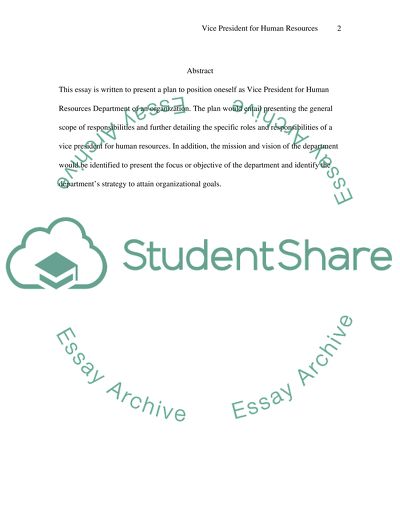 A Plan for a Position as Vice President for Human Resources