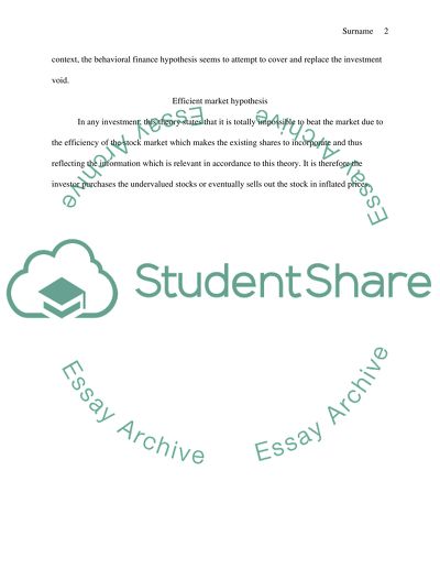 Capital Asset Pricing, Behavioral Finance, and Market Hypothesis
