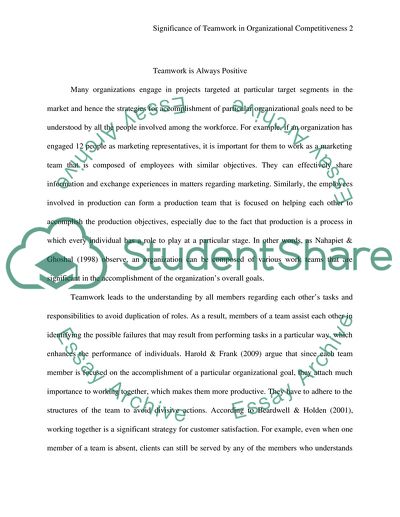 Significance Of Teamwork In Organizational Competitiveness