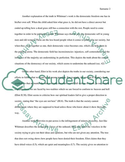 A Theme of Truth in Poetical Works - The Hollow Men by Eliot and Song of Myself by Whitman