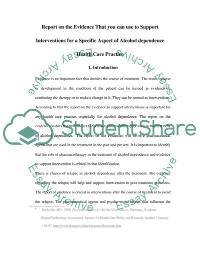 Supporting Interventions for a Specific Aspect of Alcohol Dependence Health Care Practice