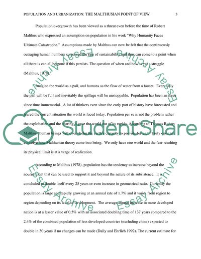 Population and Urbanization - The Malthusian Point of View