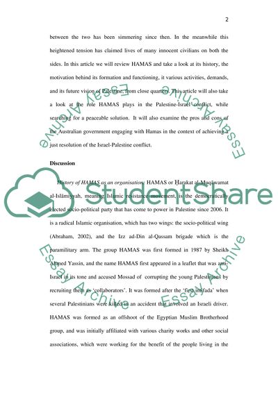 Dealing with Hamas: Issues for a Just Peace in Israel-Palestine