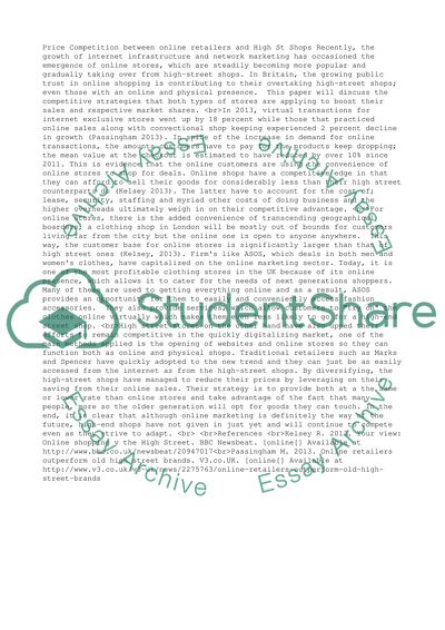 Price Competition between online retailers and High St shops