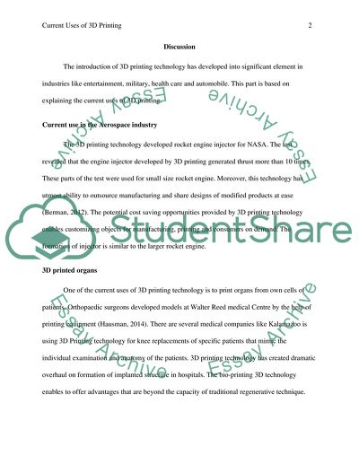 Current Uses of 3D Printing