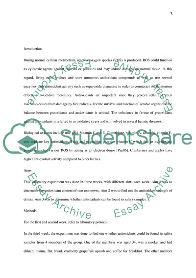 Determination of Antioxidant Strength of Unknowns, Foods, Drinks and Biological Samples
