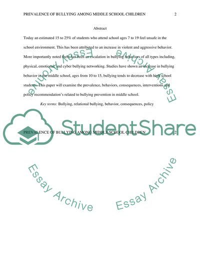 Prevalence of Bullying among Middle School Children Consequences