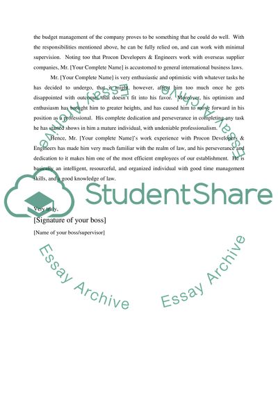 Letter Of Recomendation From Employer For Law School