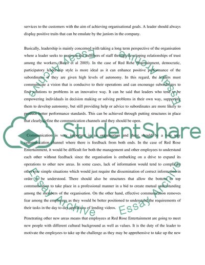 The Concepts of Leadership in Red Rose Entertainment Company