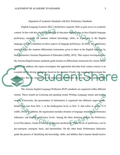 Alignment of Academic Standards with ELL Proficiency Standards