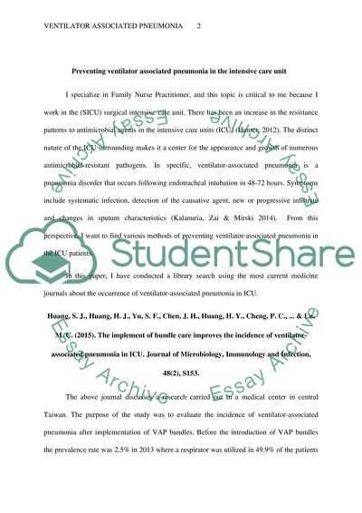 Preventing Ventilator Associated Pneumonia in the Intensive Care Unit