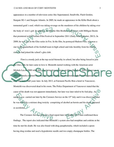 Causes and Bias of Cory Monteith