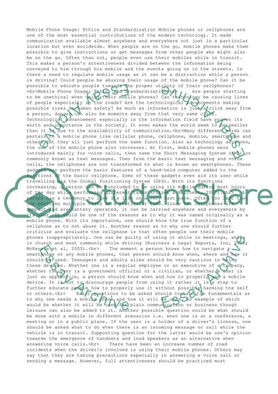 Mobile Phone Usage: Ethics and Standardization