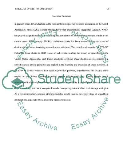 Ethical Issues in the Loss of STS-107 Columbia