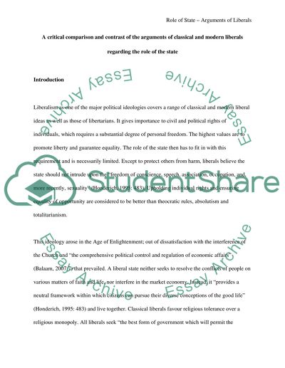 Classical and Modern Liberals and the Role of the State