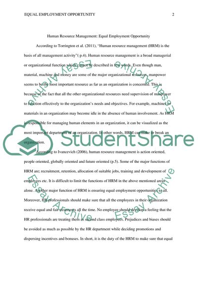 Human Resource Management: Equal Employment Opportunity