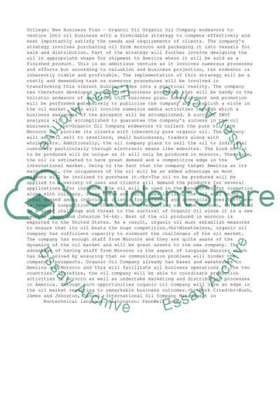 New business plan - organic oil