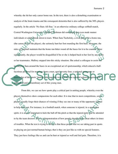 Sports as a Unifying Factor and Epitome of Hope