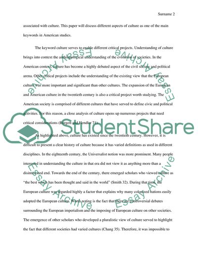 Different Aspects of Culture as One of the Main Keywords in American Studies