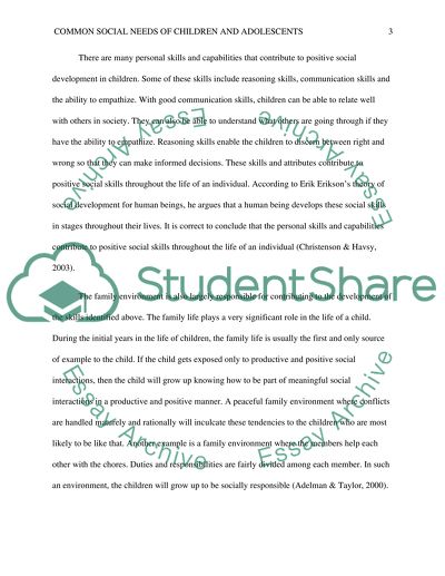 Discuss Common Social Needs of Children and Adolescents