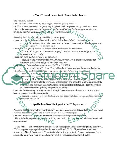 How can we use six sigma(as new tech) to improve the IT department in the RTS(our company)