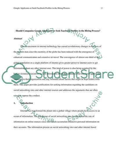 Should Companies google Applicants or seek Facebook Profiles in the Hiring Process