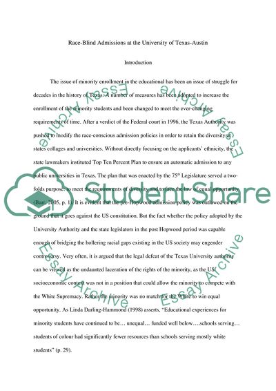 Race-Blind Admissions at the University of Texas-Austin