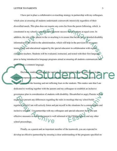 Letter to Parents of the Student