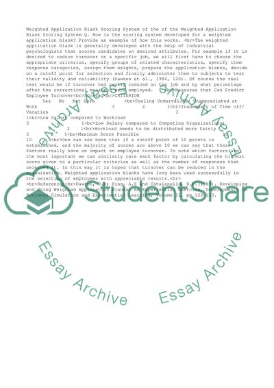 Weighted Application Blank Scoring System