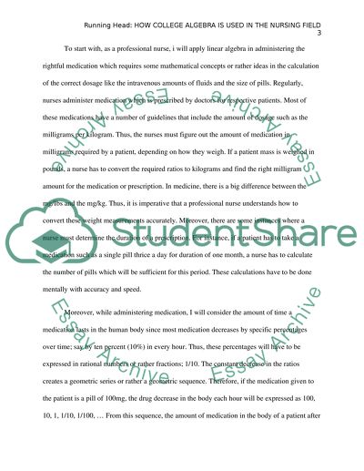 How College Algebra is used in the Nursing Field