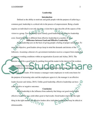 Good and Effective Leadership