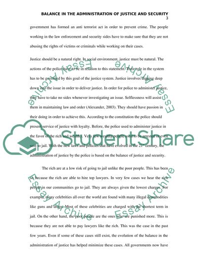 Balance in the Administration of Justice and Security