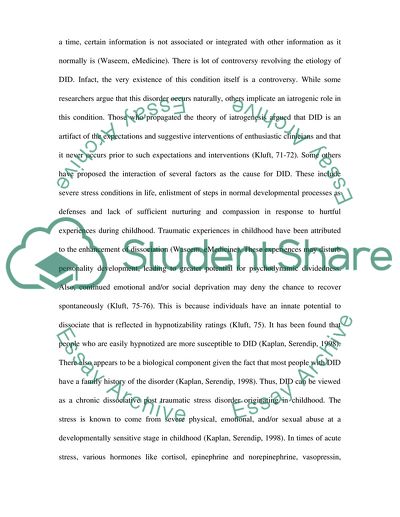 Dissociative Identity Disorder among Teenagers