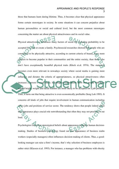 Stereotypical Beliefs about Appearance