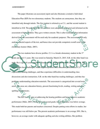 Tentative Individual Education Plan for Elementary Students
