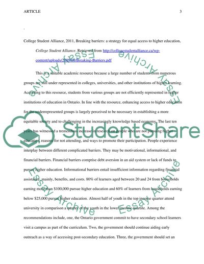 Analyzing Articles in the Access to Higher Education