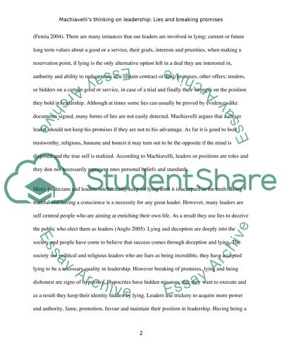 Machiavellis Thinking on Leadership: Lies and Breaking Promises