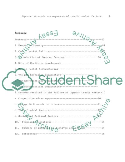 Economic Consequences of Credit Market Failure in Uganda