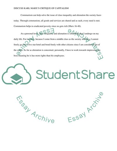 Discuss Karl Marxs critique of capitalism