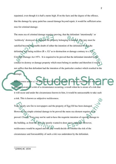 The Possibility of Criminal Damage Being Caused