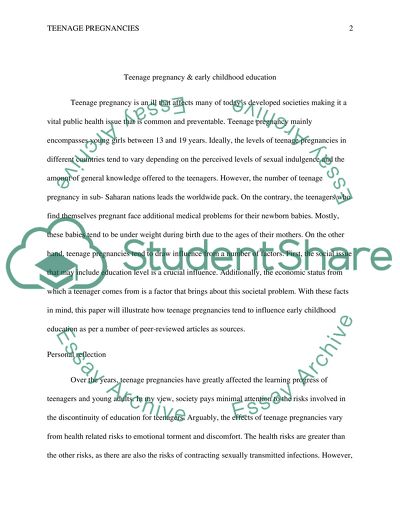 Teenage Pregnancy, and Early Childhood Education