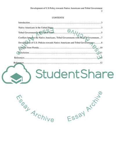 Development of U.S Policy towards Native Americans and Tribal Government
