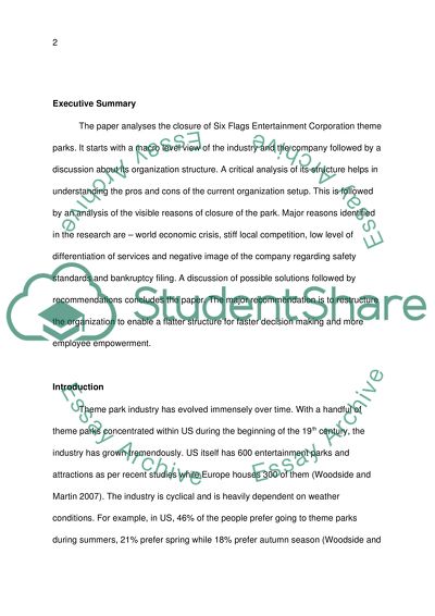 The Closure of Six Flags Entertainment Corporation Theme Parks