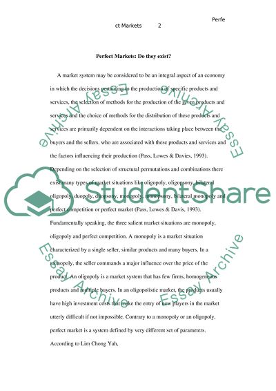 Perfect Markets: Do They Exist