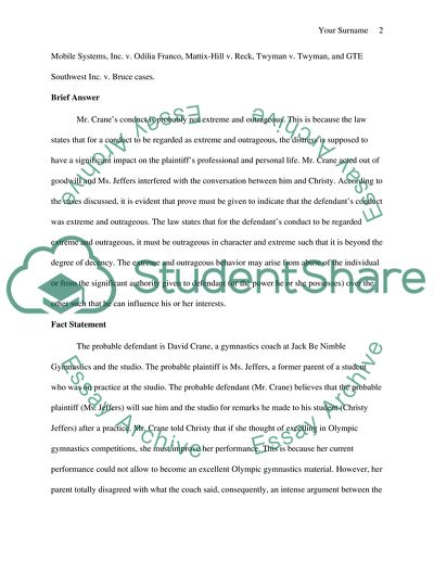 Memorandum. The intentional infliction of emotional distress case study